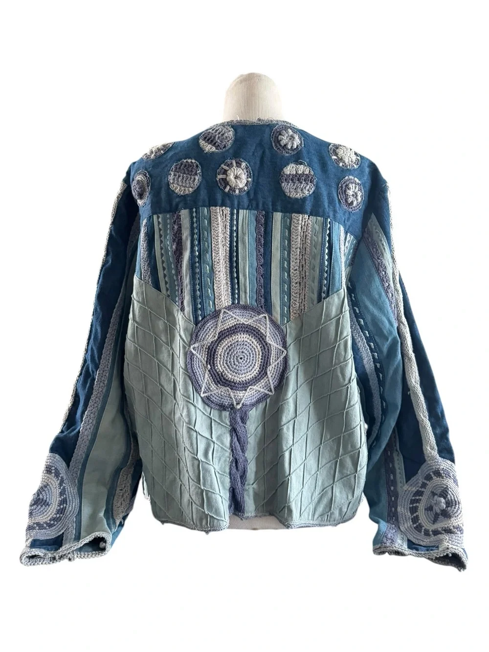 Coldwater Creek Teal & Mint Boho Patchwork Jean Jacket Size XL